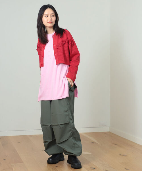 BEAMS BOY（ビームスボーイ）の「BEAMS BOY / ミリタリー リブ ヘンリーネック ロングスリーブ（Tシャツ/カットソー・レディース・オリーブ/ピンク/アイボリー・FREE）」の13枚目の写真