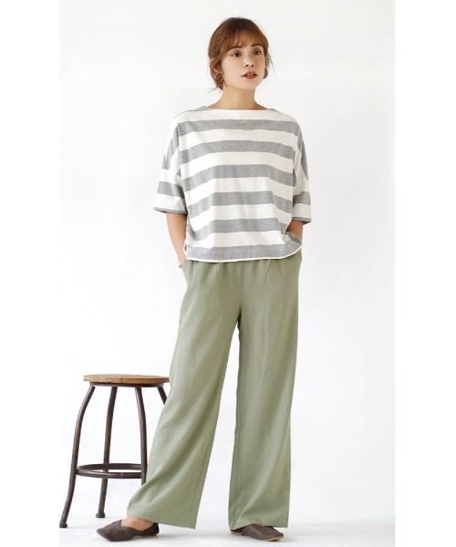 apartment department(アパートメントデパートメント)の「スラブライク ギャザーウエスト ストレートパンツ(その他パンツ・レディース・ラベンダー/ブラック/ライトカーキ/ベージュ/ブラウン・M)」の11枚目の写真
