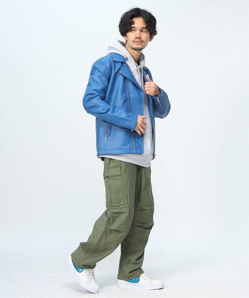 SAKAZEN(サカゼン)の「【WEB限定】 フェイクレザー ダブルライダースジャケット(ライダースジャケット・メンズ・ネイビー/ワイン/ブラック/ブルー・M/L/LL)」の21枚目の写真