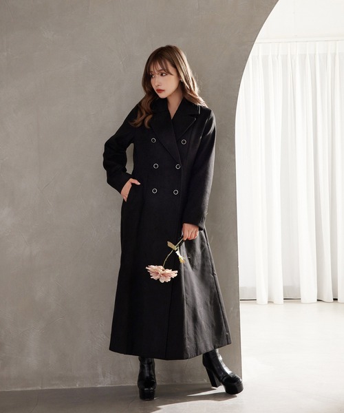 ANDGEEBEE（アンジービー）の「ロングチェスターコート（チェスターコート・レディース・ブラック/グレー・MEDIUM）」の12枚目の写真