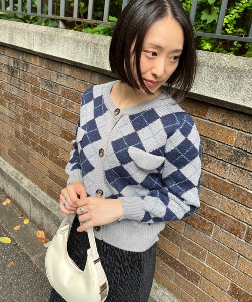 mebole(メボレ)の「アーガイル柄ニットカーディガン(カーディガン/ボレロ・レディース・ブラウン/ブラック/グレー・FREE)」の10枚目の写真