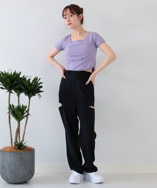 Ray BEAMS（レイビームス）の「Ray BEAMS / タイト クロップド Tシャツ（Tシャツ/カットソー・レディース・ブラック/ラベンダー/ホワイト・ONE SIZE）」の9枚目の写真