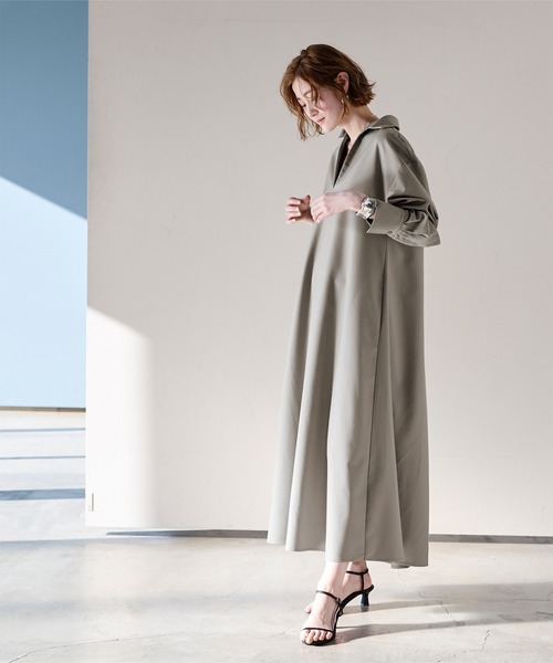 スキッパーネックロングワンピース