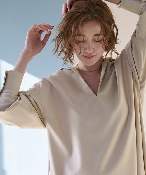 スキッパーネックロングワンピース