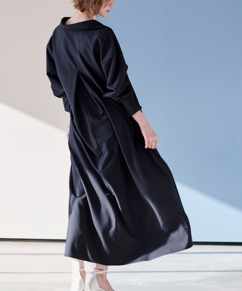 スキッパーネックロングワンピース