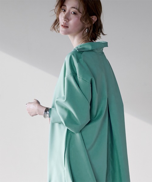 スキッパーネックロングワンピース