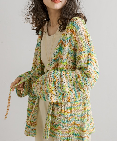 mystic（ミスティック）の「MIXカラー柄編みニット（ニット/セーター・レディース・ブルー/カーキ/グリーン・FREE）」の3枚目の写真