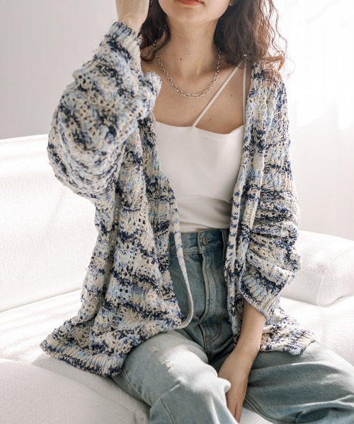 mystic（ミスティック）の「MIXカラー柄編みニット（ニット/セーター・レディース・ブルー/カーキ/グリーン・FREE）」の6枚目の写真