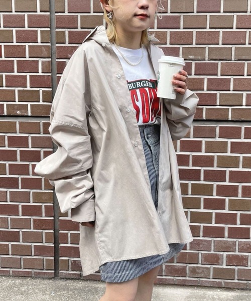 CIAOPANIC(チャオパニック)の「ビッグシルエットオーバーシャツ(シャツ/ブラウス・レディース・チャコールグレー/スカイブルー/グレー/イエロー/ブルー/ミント/ホワイト/パープル/ブラウン・XX-LARGE/XXX-LARGE)」の4枚目の写真