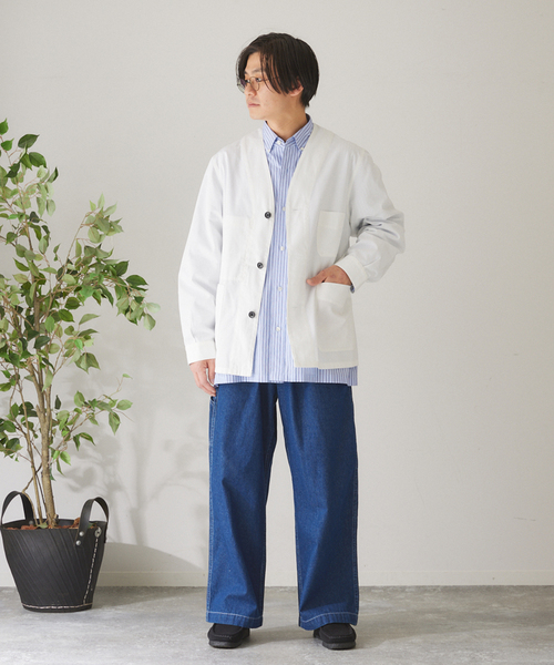 417 EDIFICE(フォーワンセブンエディフィス)の「ノーカラーWORKINGジャケット(カバーオール・メンズ・ブルー/ブラック/ホワイト・MEDIUM/LARGE)」の12枚目の写真