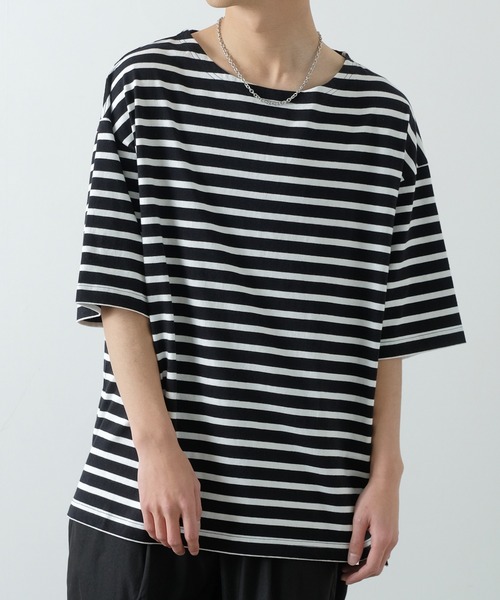 improves（インプローブス）の「【improves】ボーダー ボートネック 五分袖 バスクシャツ（Tシャツ/カットソー・メンズ・ブラック×ホワイト/ホワイト×ネイビー・LARGE/MEDIUM）」の2枚目の写真