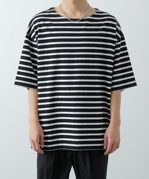 improves（インプローブス）の「【improves】ボーダー ボートネック 五分袖 バスクシャツ（Tシャツ/カットソー・メンズ・ブラック×ホワイト/ホワイト×ネイビー・LARGE/MEDIUM）」の5枚目の写真