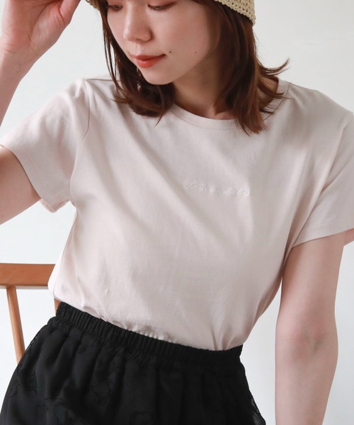archives(アルシーヴ)の「刺繍チビTee(Tシャツ/カットソー・レディース・ピンク/ミント/ブラック/オフホワイト/チャコールグレー・MEDIUM)」の5枚目の写真