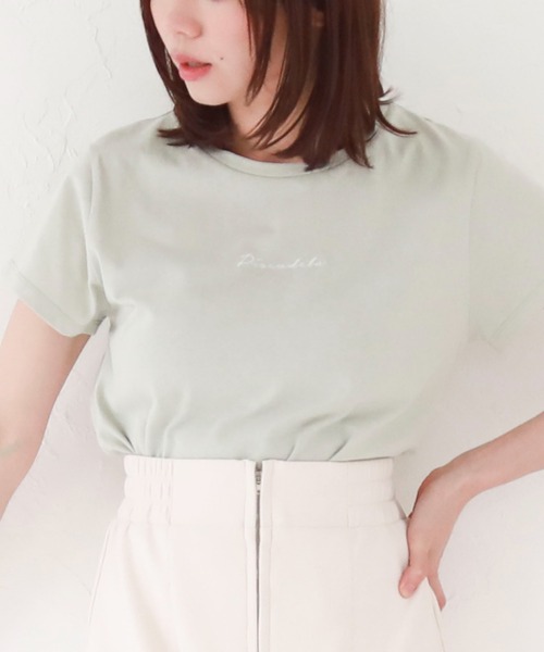 archives(アルシーヴ)の「刺繍チビTee(Tシャツ/カットソー・レディース・ピンク/ミント/ブラック/オフホワイト/チャコールグレー・MEDIUM)」の4枚目の写真