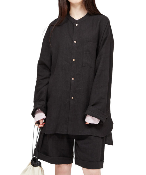 BALLAST ARK（バラストアーク）の「BALLAST ARK / バラストアーク：FRENCH LINEN SHIRTS：BA07-SH001[AST]（Tシャツ/カットソー・メンズ・ブラック/ブラウン系その他・M/L）」の7枚目の写真