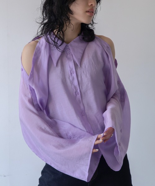 VACANCY(ヴァカンシー)の「マルチウェイショルダーシアーシャツ(シャツ/ブラウス・レディース・ブルー/ライトグレー/ライトパープル/ネイビー/イエロー・FREE)」の5枚目の写真