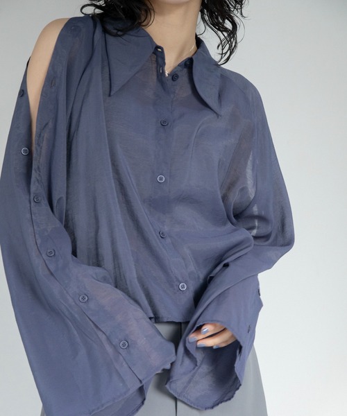 VACANCY(ヴァカンシー)の「マルチウェイショルダーシアーシャツ(シャツ/ブラウス・レディース・ブルー/ライトグレー/ライトパープル/ネイビー/イエロー・FREE)」の3枚目の写真