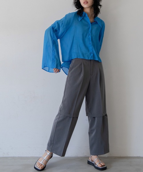 VACANCY(ヴァカンシー)の「マルチウェイショルダーシアーシャツ(シャツ/ブラウス・レディース・ブルー/ライトグレー/ライトパープル/ネイビー/イエロー・FREE)」の10枚目の写真