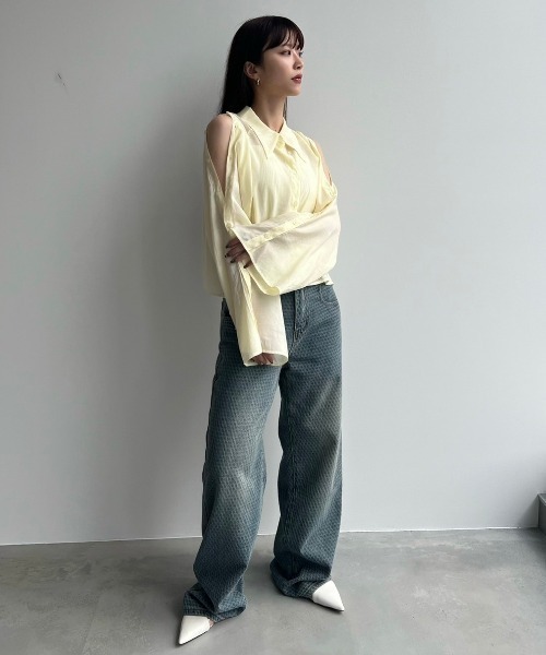 VACANCY(ヴァカンシー)の「マルチウェイショルダーシアーシャツ(シャツ/ブラウス・レディース・ブルー/ライトグレー/ライトパープル/ネイビー/イエロー・FREE)」の21枚目の写真