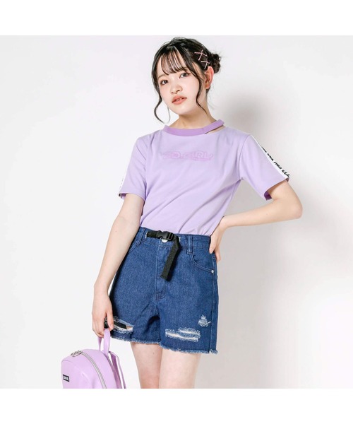 ZIDDY(ジディ)の「ZIDDY/ネックカット推しカラーTシャツ(130~160cm)(Tシャツ/カットソー・キッズ・ブラック/ホワイト/パープル/ブルー・150/140/160/130)」の8枚目の写真