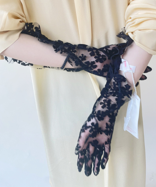 YUHAN WANG フローラルレースグローブ黒