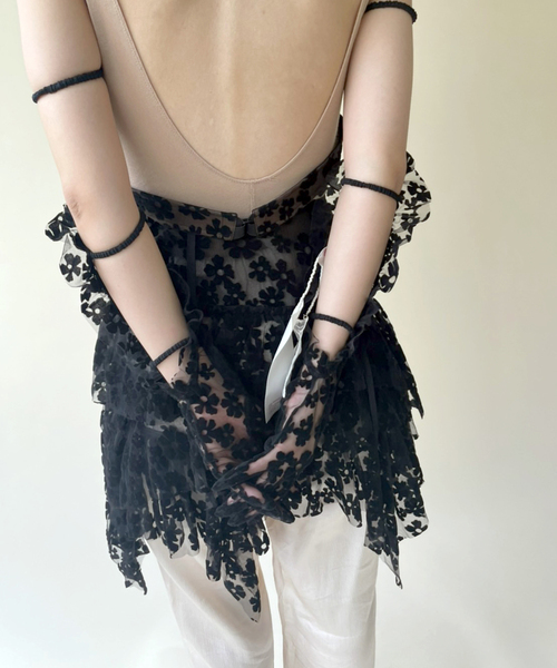 YUHAN WANG フローラルレースグローブ黒