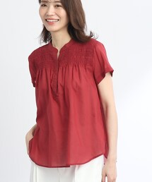 ◆【接触冷感/洗える】シャーリングシアーブラウス