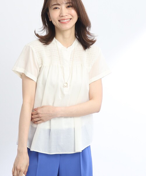 Reflect(リフレクト)の「◆【接触冷感/洗える】シャーリングシアーブラウス(シャツ/ブラウス・レディース・ブルー/ブラウン系/アイボリー/ブラック/ワインレッド・09/11/07/17/05/15 /13)」の15枚目の写真