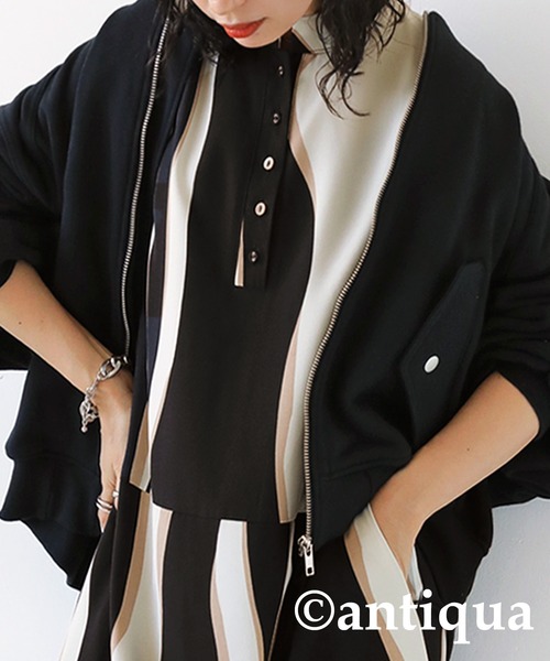 antiqua（アンティカ）の「ストライプ柄ワンピース（シャツワンピース・レディース・ブラック・FREE）」の10枚目の写真