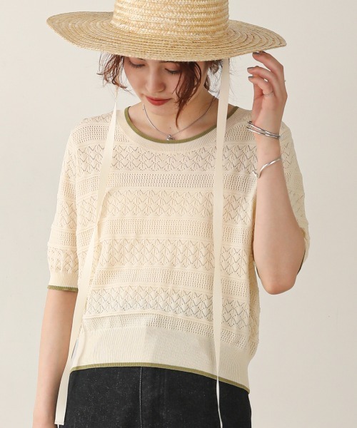 Bab（バブ）の「リンガーミックス編みニットトップス（Tシャツ/カットソー・レディース・アイボリー/イエロー/ブラック・FREE）」の2枚目の写真
