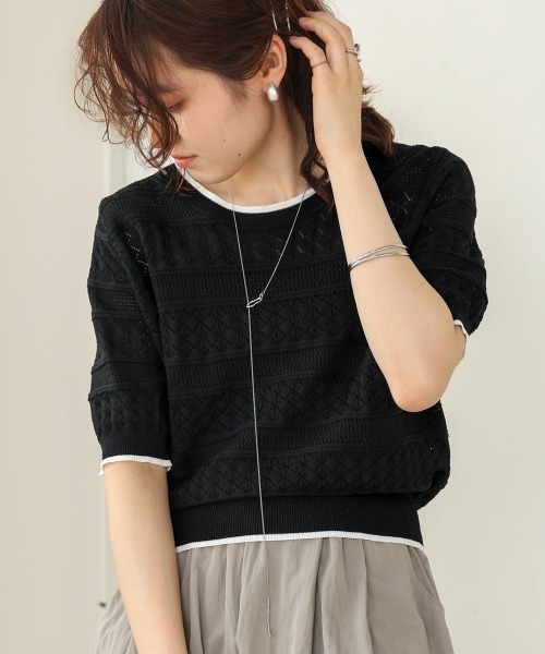Bab（バブ）の「リンガーミックス編みニットトップス（Tシャツ/カットソー・レディース・アイボリー/イエロー/ブラック・FREE）」の10枚目の写真