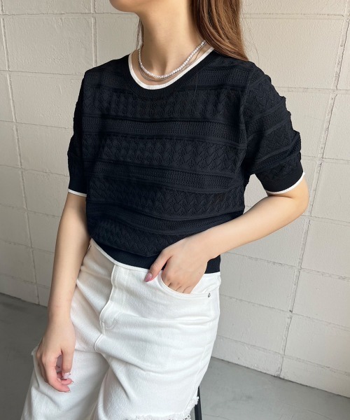 Bab（バブ）の「リンガーミックス編みニットトップス（Tシャツ/カットソー・レディース・アイボリー/イエロー/ブラック・FREE）」の5枚目の写真