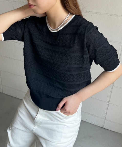 Bab（バブ）の「リンガーミックス編みニットトップス（Tシャツ/カットソー・レディース・アイボリー/イエロー/ブラック・FREE）」の6枚目の写真