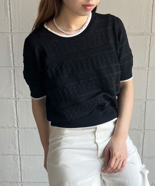 Bab（バブ）の「リンガーミックス編みニットトップス（Tシャツ/カットソー・レディース・アイボリー/イエロー/ブラック・FREE）」の8枚目の写真