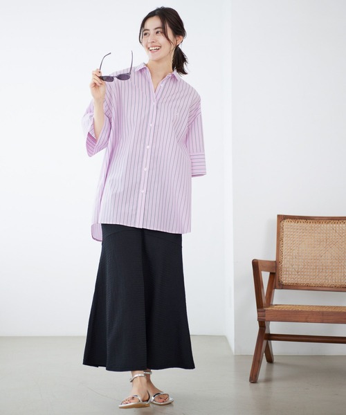 LEPSIM(レプシィム)の「刺繍ストライプBIGシャツ 906292(シャツ/ブラウス・レディース・ブルー/ピンク/グリーン/オレンジ/ネイビー・FREE)」の18枚目の写真