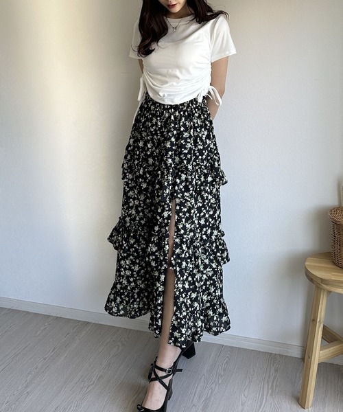 *PULL＆BEAR*小花柄 プリーツテキスタイル スリット スカート D PULL＆BEAR*小花柄 プリーツテキスタイル スリット スカート D