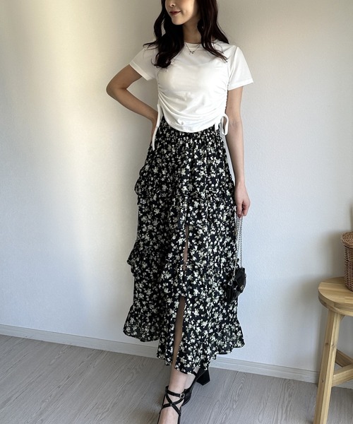 [OPEN YY]PANEL CUTOUT スカート★新作・25SS★人気★韓国★ セール】【韓国ファッション春コーデに◎】小花柄スリット入り