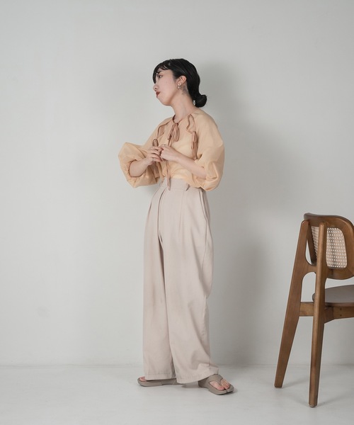 lawgy（ラウジー）の「ribbon satin sheer raglan blouse（シャツ/ブラウス・レディース・ブルー/アイボリー/オレンジ系その他・FREE）」の9枚目の写真