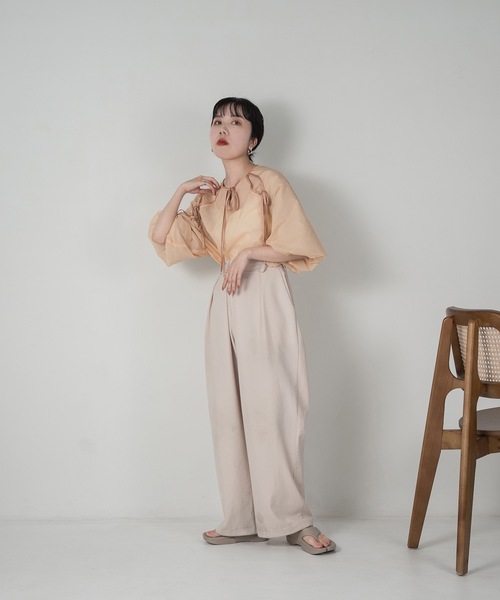 lawgy（ラウジー）の「ribbon satin sheer raglan blouse（シャツ/ブラウス・レディース・ブルー/アイボリー/オレンジ系その他・FREE）」の6枚目の写真