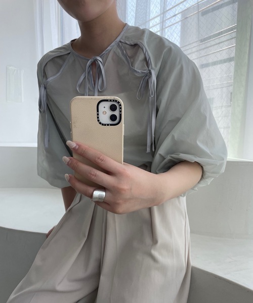 lawgy（ラウジー）の「ribbon satin sheer raglan blouse（シャツ/ブラウス・レディース・ブルー/アイボリー/オレンジ系その他・FREE）」の21枚目の写真