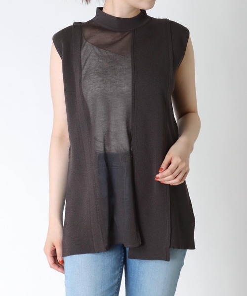 TITE IN THE STORE（ティテ　インザ　ストア）の「ミニネックシアー切替ノースリーブニットプルオーバー（ニット/セーター・レディース・グリーン/チャコールグレー・38）」の17枚目の写真