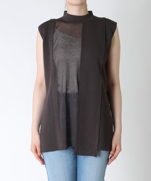 TITE IN THE STORE（ティテ　インザ　ストア）の「ミニネックシアー切替ノースリーブニットプルオーバー（ニット/セーター・レディース・グリーン/チャコールグレー・38）」の18枚目の写真