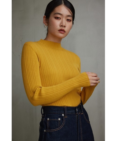 AZUL by moussy(アズールバイマウジー)の「ランダムリブハイネックニットトップス(ニット/セーター・レディース・グレー/ブルー/アイボリー/ブラック/イエロー/ミント/ライトグレー・SMALL/MEDIUM)」の9枚目の写真