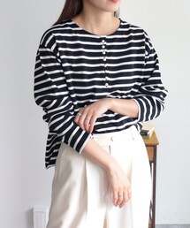 fredy emue | ボーダーパール釦ヘンリープルオーバー(Tシャツ/カットソー)