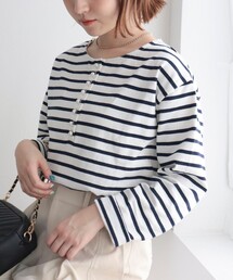fredy emue | ボーダーパール釦ヘンリープルオーバー(Tシャツ/カットソー)