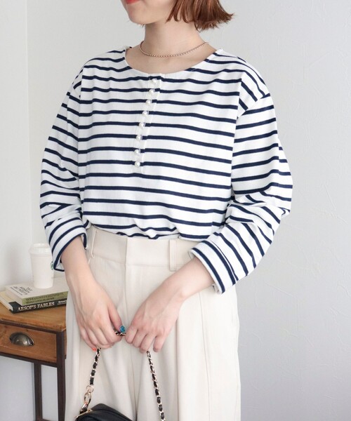 fredy emue（フレディエミュ）の「ボーダーパール釦ヘンリープルオーバー（Tシャツ/カットソー・レディース・ブラック系その他/ブルー系その他/レッド系その他・38）」の22枚目の写真