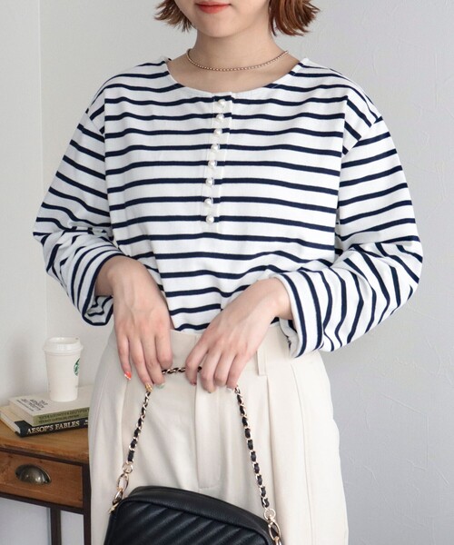 fredy emue（フレディエミュ）の「ボーダーパール釦ヘンリープルオーバー（Tシャツ/カットソー・レディース・ブラック系その他/ブルー系その他/レッド系その他・38）」の13枚目の写真