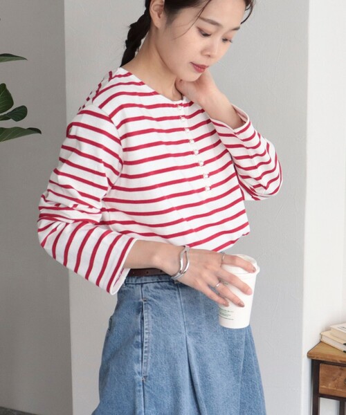 fredy emue（フレディエミュ）の「ボーダーパール釦ヘンリープルオーバー（Tシャツ/カットソー・レディース・ブラック系その他/ブルー系その他/レッド系その他・38）」の19枚目の写真