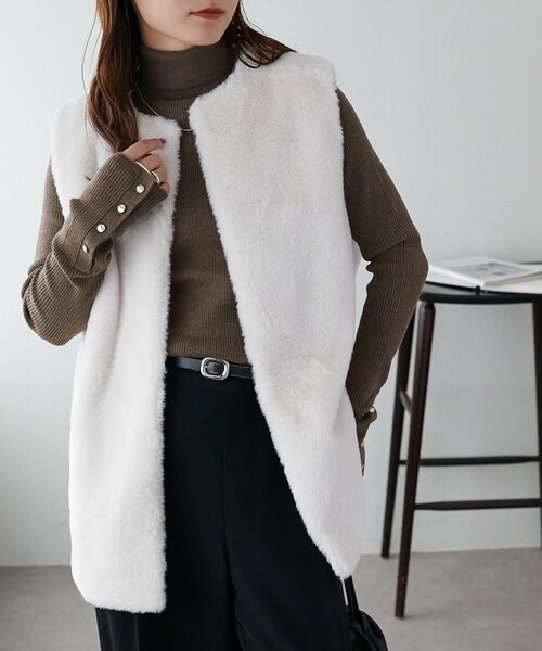 ファーロングベスト　ディスコート WEB限定】フェイクファーロングベスト（ベスト）｜DISCOAT（ディス