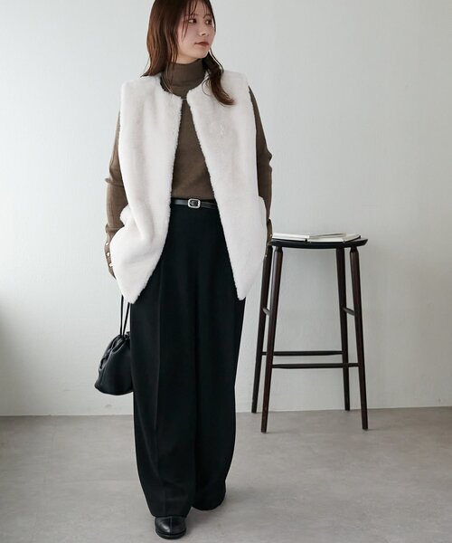 ファーロングベスト　ディスコート WEB限定】フェイクファーロングベスト（ベスト）｜DISCOAT